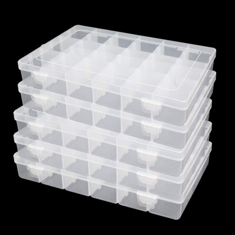 FengWu 5 Pack Plastic Jewelry Organizer Box 18 Big Girds Clear Storage Organizer Case with Adjustable Dividers Jewelry Storage Container Multi Compartment Storage Box for Washi Tape, Bead, Gem, Rock - Image 1